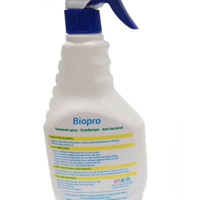 Chai xịt Biopro 500ml khử mùi diệt khuẩn kháng khuẩn Khu vực gây mùi khó chịu Khu vực nhà vệ sinh Hương chanh thơm mát