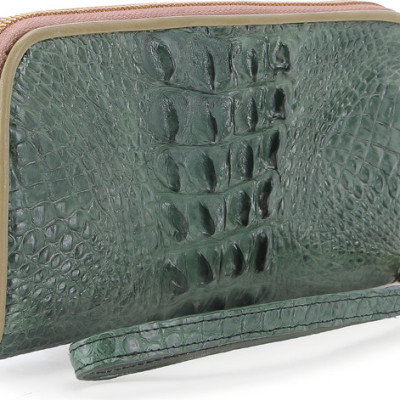 Ví nữ da cá sấu Huy Hoàng 1 khóa gai màu xanh rêu HT3223