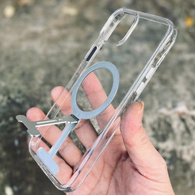 Ốp lưng trong suốt kèm giá đỡ WIWU Aurora Magnetics cho IPhone 15 Pro Max , 14 Pro Max hỗ trợ sạc không dây , chống sốc - hàng nhập khẩu