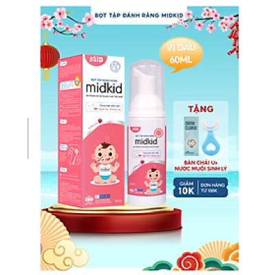 Bọt tập đánh răng Midkid vị Dâu 60ml cho bé từ 1 tuổi, dạng hữu cơ, bọt mịn tan nhanh, nuốt an toàn