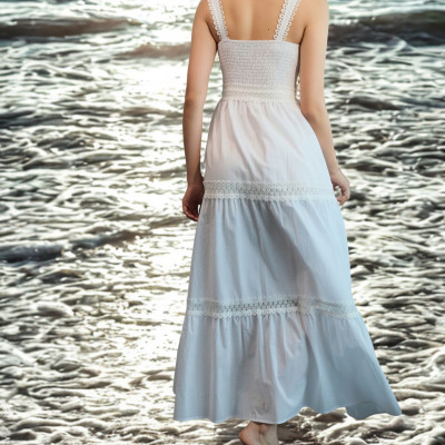 Đầm Maxi Trắng Cotton Hai Dây Đi Biển Du Lịch Resorts Thơ DRE092 Thời trang Hity