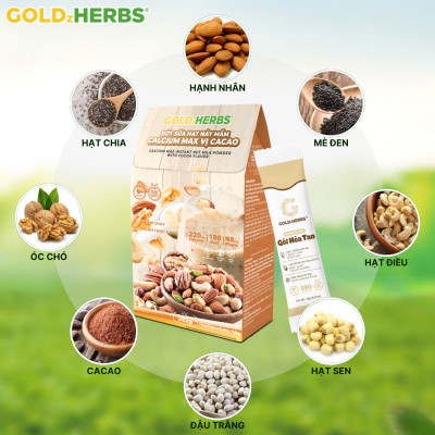 Bột sữa hạt nảy mầm Calcium Max vị cacao GoldzHerbs – 14 gói/ 500g