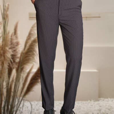 Quần Âu Nam ALIGRO Đen Kẻ Sọc Trắng Form Chuẩn Slimfit, Vải Cotton Cao Cấp Cực Tôn Dáng, Lịch Sự, ALGO1049