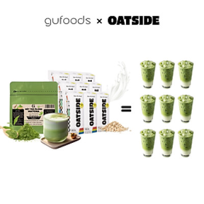 Combo pha chế Matcha latte từ OATSIDE - Pha được 9 ly thành phẩm - Gồm 9 Hộp OATSIDE 180ml + Gói 50g Bột Matcha trà Ôlong GUfoods