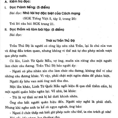 Đề Kiểm Tra Định Kì Tiếng Việt - Toán - Khoa Học- Lịch Sử - Địa Lí 5 - Tập 2