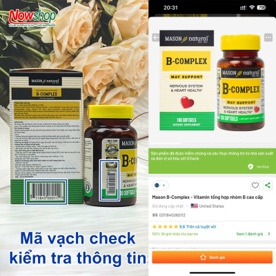 B-Complex Mason Natural Hộp 100 viên bổ sung năng lượng giảm mệt mỏi căng thẳng tăng sức đề kháng