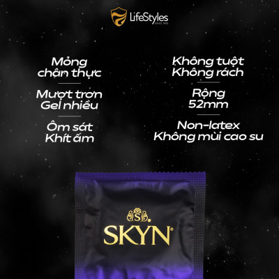 Bộ 3 Bao cao su siêu mỏng, trơn mượt LifeStyles SKYN Elite - Non-latex không mùi cao su - 3 bao
