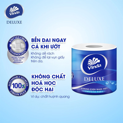 [MUA 2 LỐC GVS DELUXE TẶNG 3 CUỘN + 1 MÓC KHÓA] Giấy vệ sinh cao cấp Vinda Deluxe 3 lớp (8 Cuộn)