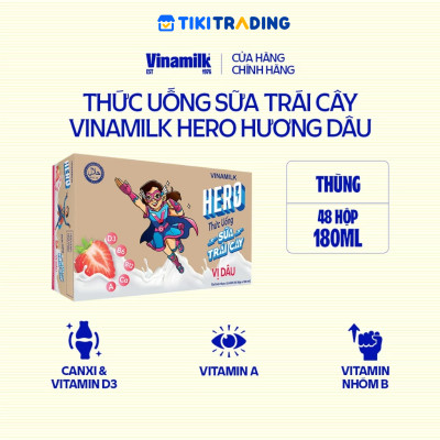Thùng Thức uống sữa trái cây vị dâu Vinamilk Hero 180ml - 48 hộp/Thùng