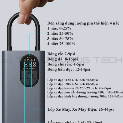 Máy Bơm Lốp Ô Tô Điện Tử Cầm Tay Đa Năng Nhỏ Gọn - Tự Ngắt Cho Xe Hơi Xe Đạp Xe Gắn Máy CQB - Đèn Led Chiếu Sáng Ban Đêm - Hàng Chính Hãng