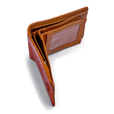 HJ2227 - Bóp nam Huy Hoàng da cá sấu nguyên con nhỏ màu vàng