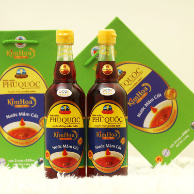 Nước Mắm Cốt Kim Hoa Phú Quốc 35 độ đạm Hộp 2 chai 520ml