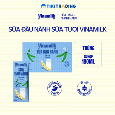 Thùng 48 hộp sữa đậu nành sữa tươi ít đường Vinamilk 180ml