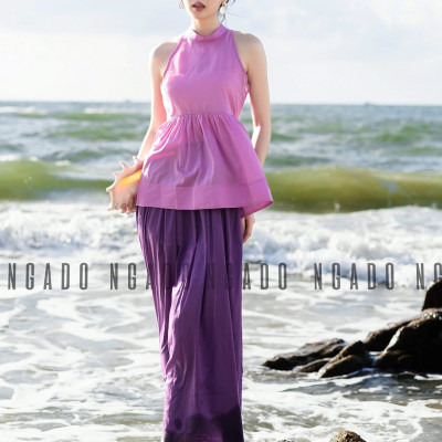 Chân váy tím đậm NGADO , Chân váy xòe , Chân váy dài , Chân váy thiết kế