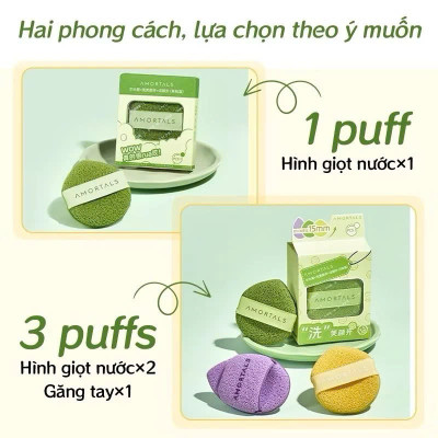 COMBO Hộp 3 Bông Mút Rửa Mặt Amortals, Mút Rửa Mặt Bọt Biển, Làm Sạch Mặt, Bông Mút Hình Giọt Nước - HÀNG CHÍNH HÃNG MINIIN
