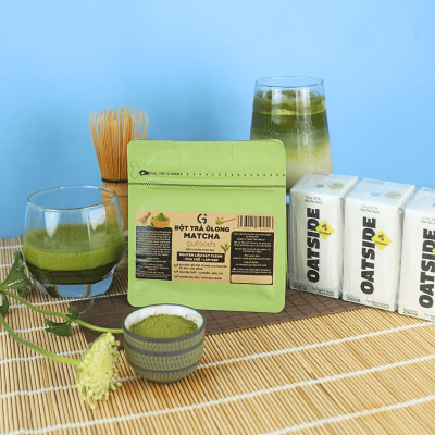 Combo pha chế Matcha latte từ OATSIDE - Pha được 9 ly thành phẩm - Gồm 9 Hộp OATSIDE 180ml + Gói 50g Bột Matcha trà Ôlong GUfoods