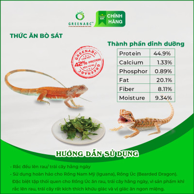 Thức ăn bò sát Rồng Nam Mỹ, Rồng Úc, Iguana GREENABC - Bổ sung dinh dưỡng giúp tăng trưởng nhanh, lên màu đẹp, phòng chống MBD, teo đuôi – Hộp 200g