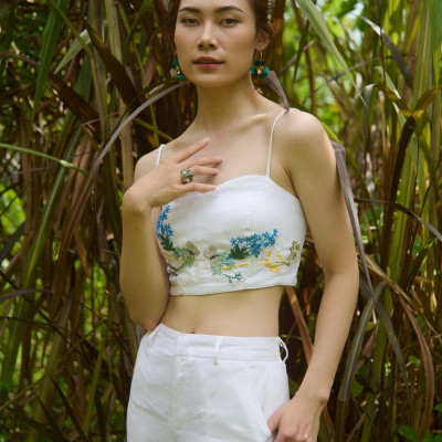 Áo Croptop Linen Thêu Tay Mơ TOP208 thời trang thiết kế Hity