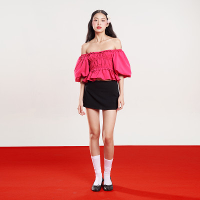 DOTTIE - Áo kiểu tay phồng chạy thun - Hồng sen - T0866