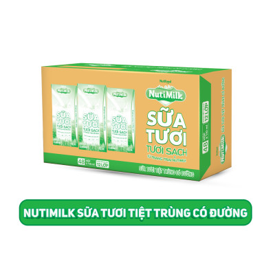 Thùng 48 Hộp NutiMilk Sữa tươi 100 điểm - Sữa tươi tiệt trùng Có đường 110ml TU.STCD110TI NUTIFOOD