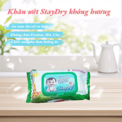 Khăn Giấy Ướt Cao Cấp Không Hương Staydry KU-STCC-KH100 (100 Tờ)