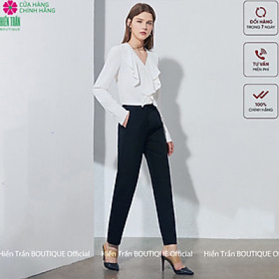 Quần âu nữ Hiền Trần BOUTIQUE lưng cạp cao đồ âu công sở đi học đẹp form dáng chuẩn màu đen vải co giãn