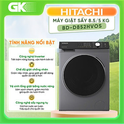 Máy giặt lồng ngang Hitachi Inverter 8.5Kg sấy 5Kg BD-D852HVOS - Hàng chính hãng