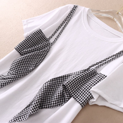 Áo thun nữ cổ tròn thiết kế giả yếm thắt nơ thời trang, chất thun mềm co giãn Haint Boutique A10