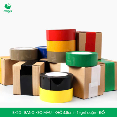 BK5D - 6 cuộn băng keo màu khổ 4.8cm loại 1kg/6 cuộn - Đỏ - Băng keo, băng dính đóng hàng