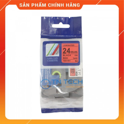 Nhãn In Tz2-451 - Đen nền đỏ 24mm x 8m - Dùng cho máy in BROTHER - AIMO - PUTY [Hàng Nhập Khẩu]