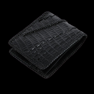 Bóp nam Huy Hoàng da cá sấu đan viền 2 gai màu đen HP2771