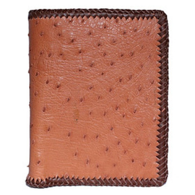 HP2461 - Bóp nam Huy Hoàng da đà điểu da bụng kiểu đứng đan viên màu nâu đỏ