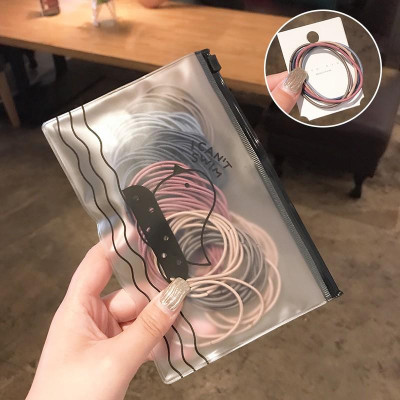 Dây buộc tóc nhiều màu có túi zip, chun buộc tóc set 100 cái tiện dụng cho cả bé và người lớn