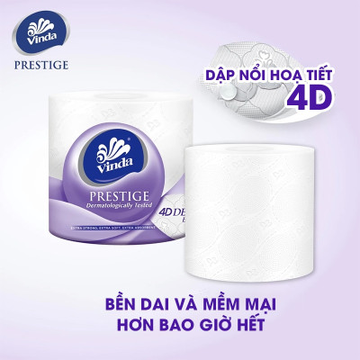 [MUA 3 LỐC GVS PRESTIGE 4D TẶNG 5 CUỘN + 1 MÓC KHÓA] Giấy vệ sinh cao cấp Vinda Prestige 4D 3 lớp (8 Cuộn)