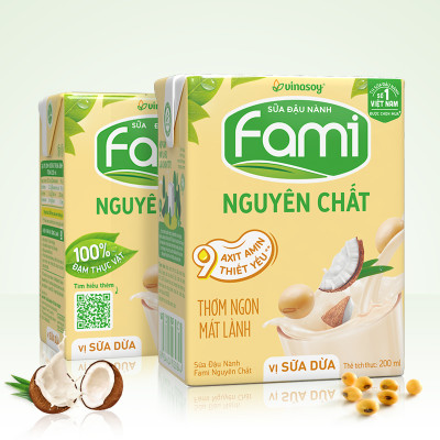 Thùng Sữa Đậu Nành Vinasoy Fami Nguyên Chất Vị Sữa Dừa (200ml x 36 Hộp)