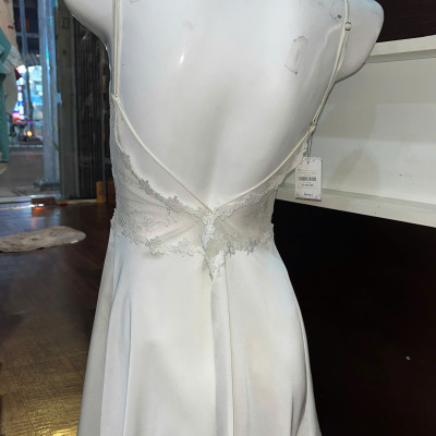 Váy Ngủ D661 Lụa Quảng Châu Phối Ren Lưới Đính Nơ Xinh Xắn