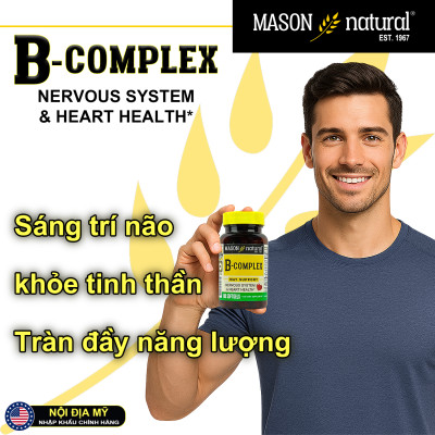 B-Complex Mason Natural Hộp 100 viên bổ sung năng lượng giảm mệt mỏi căng thẳng tăng sức đề kháng