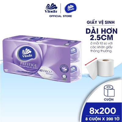 [MUA 3 LỐC GVS PRESTIGE 4D TẶNG 5 CUỘN + 1 MÓC KHÓA] Giấy vệ sinh cao cấp Vinda Prestige 4D 3 lớp (8 Cuộn)