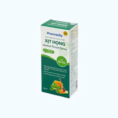 Xịt họng thảo dược Pharmacity Herbal Throat Spray hỗ trợ giảm đau rát họng, khản tiếng (Chai 25ml)