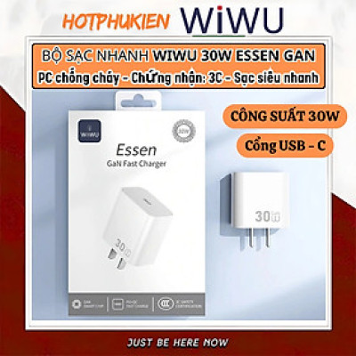 Adapter cóc củ sạc nhanh 30W PD USB C PPS chống cháy hiệu WIWU GAN ESSEN Fast Charger Wi-G002 cho iPhone iPad Oppo Samsung - Hàng nhập khẩu