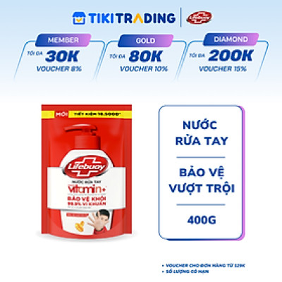 Nước rửa tay sạch khuẩn Lifebuoy Túi 400G - Bảo vệ vượt trội 10