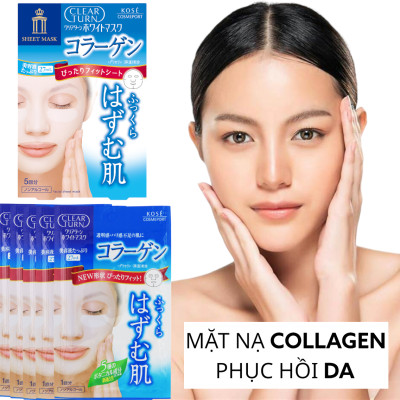 Mặt Nạ Dưỡng Trắng Collagen Kosé Softymo Clear Turn White Mask VC 5 Miếng