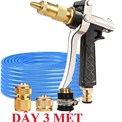 Vòi Xịt️Evoucher Bộ dây vòi xịt nước rửa xe, tưới cây , tăng áp 3 lần, loại 3m, 5m 206236 đầu đồng,cút đồng+  đai