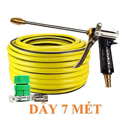 Bộ dây vòi xịt nước rửa xe, tưới cây . tăng áp 3 lần, loại 7m, 10m 206318 đầu đồng,đai,nối vàng+tặng móc khoá