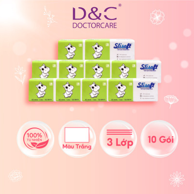 10 Bịch Giấy ăn Slisoft Trắng 3 lớp x 100 tờ đa năng,khăn giấy rút không chất tẩy trắng an toàn cho cả gia đình