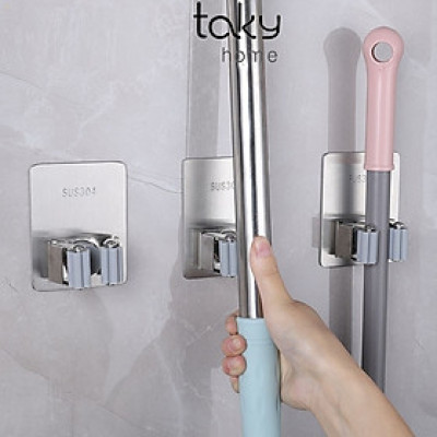 Giá Inox Treo Cây Lau Nhà Gắn Tường, Khô Ráo - Gọn Gàng - Ngăn Nắp, Gắn Keo Siêu Chắc Không Khoan Đục - TakyHome 4032