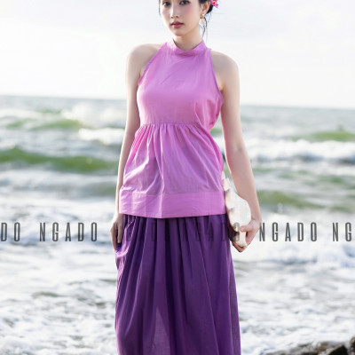 Chân váy tím đậm NGADO , Chân váy xòe , Chân váy dài , Chân váy thiết kế