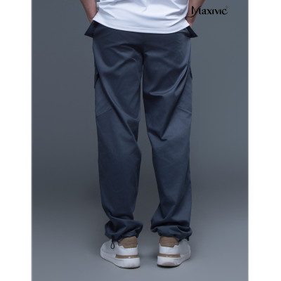 Quần nam kaki xám đậm túi hộp rút ống