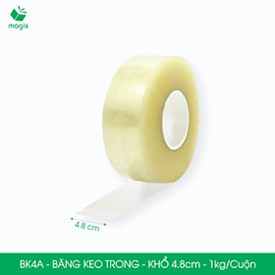 BK4A - 12 cuộn băng keo trong 1kg, khổ 4.8cm lõi nhựa - Băng dính đóng hàng, băng keo khổ lớn