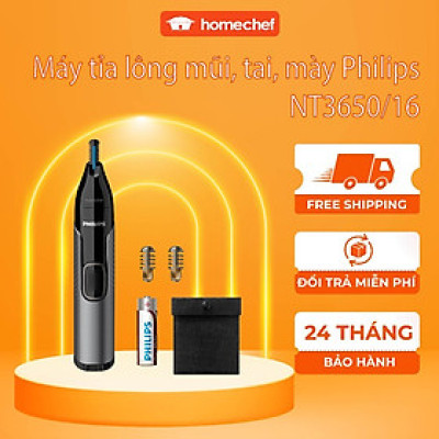 Máy tỉa lông mũi, tai và lông mày Philips NT3650, an toàn cho da, bảo hành 2 năm